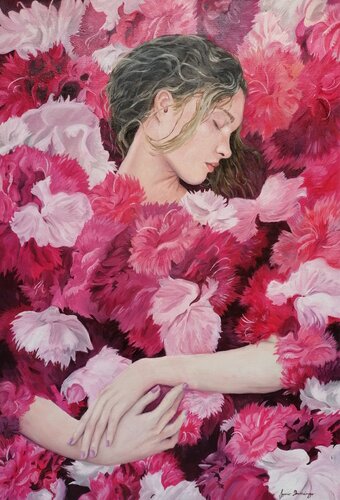 Flower girl of Carnation by Lucio Domingo, 油畫 for Sale on Singulart