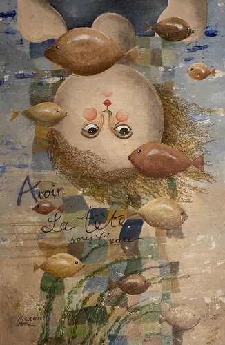 avoir la tête sous l'eau van Carole Perret, Schilderij te koop op Singulart