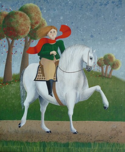 La cavalière dans le vent di Carole Perret, Pittura in vendita su Singulart
