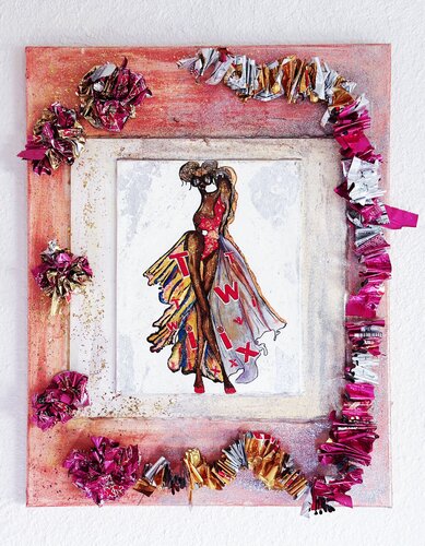Original Queen Twinnie: Inspired by Twix - Your Art Has Been Served is a contemporary, sustainable mixed media art series by Dina Kabdolla. di Dina Kabdolla, Pittura in vendita su Singulart