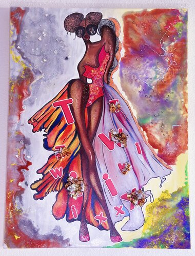 Queen Twinnie (Liquid Art – Twix Wrappers, Earth Colors & Playful Rest) di Dina Kabdolla, Altri media in vendita su Singulart