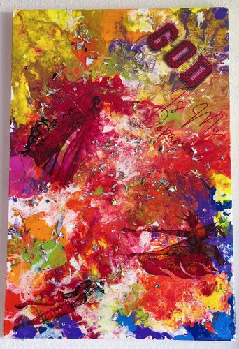 God Is My Dopamine (Your Art Has Been Served)  Original Mixed Media on Canvas di Dina Kabdolla, Pittura in vendita su Singulart