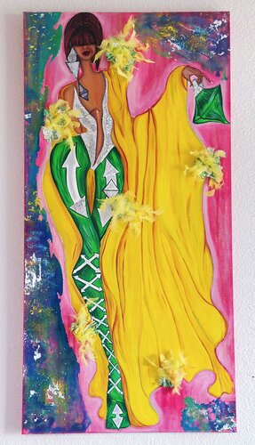 Queen Annaway (Mixed Media with Subway Packaging, Resin Liquid Art & Couture Detailing) von Dina Kabdolla, Malerei kaufen auf Singulart