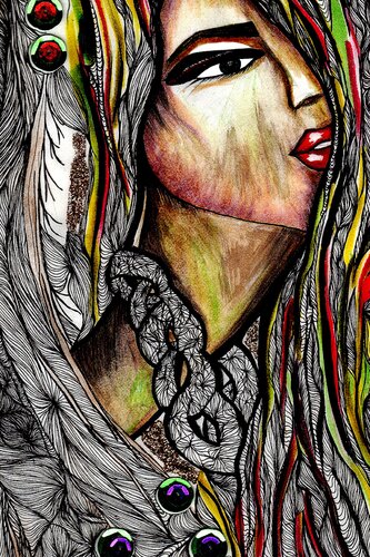 Spring — from the Changing Seasons Collection - Mixed Media on Archival Giclée Print · 0.005 Micron Pen · Resin & Acrylic Finish · Swarovski Crystals and Foil Accents di Dina Kabdolla, Altri media in vendita su Singulart