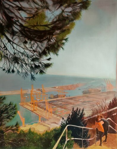 Terminal portuària des de Montjuïc, Barcelona. von Julia Spada, Malerei kaufen auf Singulart