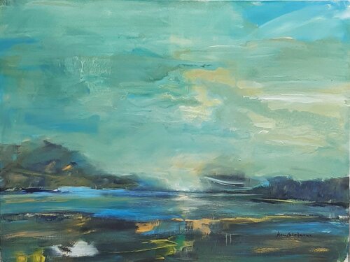 Blaues Land - Murnauer Moos di Monika Lehmann, Pittura in vendita su Singulart