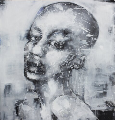 Face #126 - two colors black and white by Monika Lehmann, Painting for Sale on Singulart