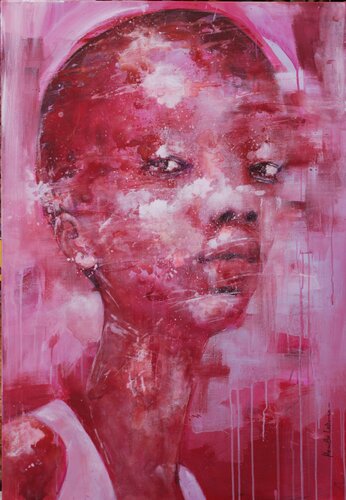 Face #128 - two colors red di Monika Lehmann, Pittura in vendita su Singulart