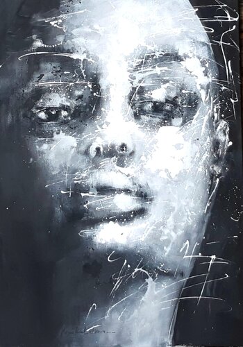 Black Face - Face #122 di Monika Lehmann, Pittura in vendita su Singulart