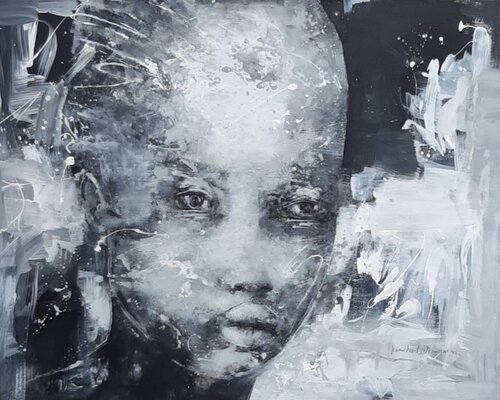 Black Face - Face #142 - -series two colors black and white Monika Lehmann