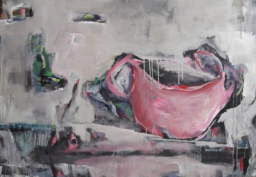 Old Pot - Pink Bowl von Monika Lehmann, Malerei kaufen auf Singulart