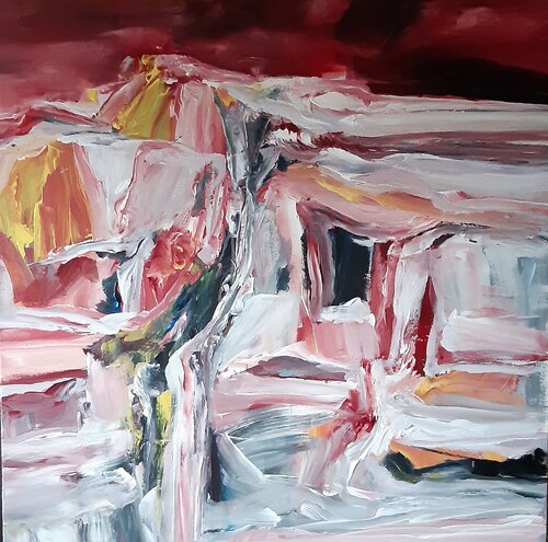Roter Himmel über dem Gletscher von Monika Lehmann, Malerei kaufen auf Singulart