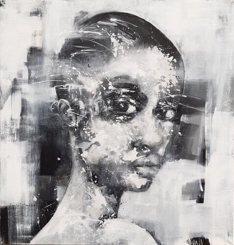 Face #123 - Black and White di Monika Lehmann, Pittura in vendita su Singulart
