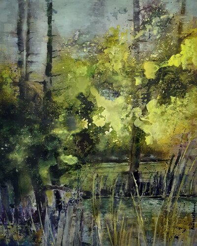 Waldliebe #5-Auenlandschaft - Isarmündung di Monika Lehmann, Pittura in vendita su Singulart
