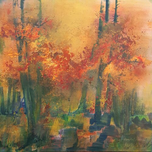 Waldliebe #6 - Goldener Herbst-Indian Summer van Monika Lehmann, Schilderij te koop op Singulart