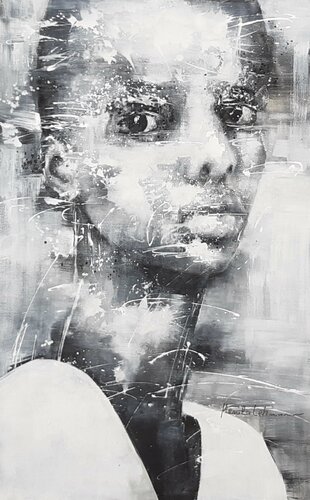 Face #127 - Black and White di Monika Lehmann, Pittura in vendita su Singulart