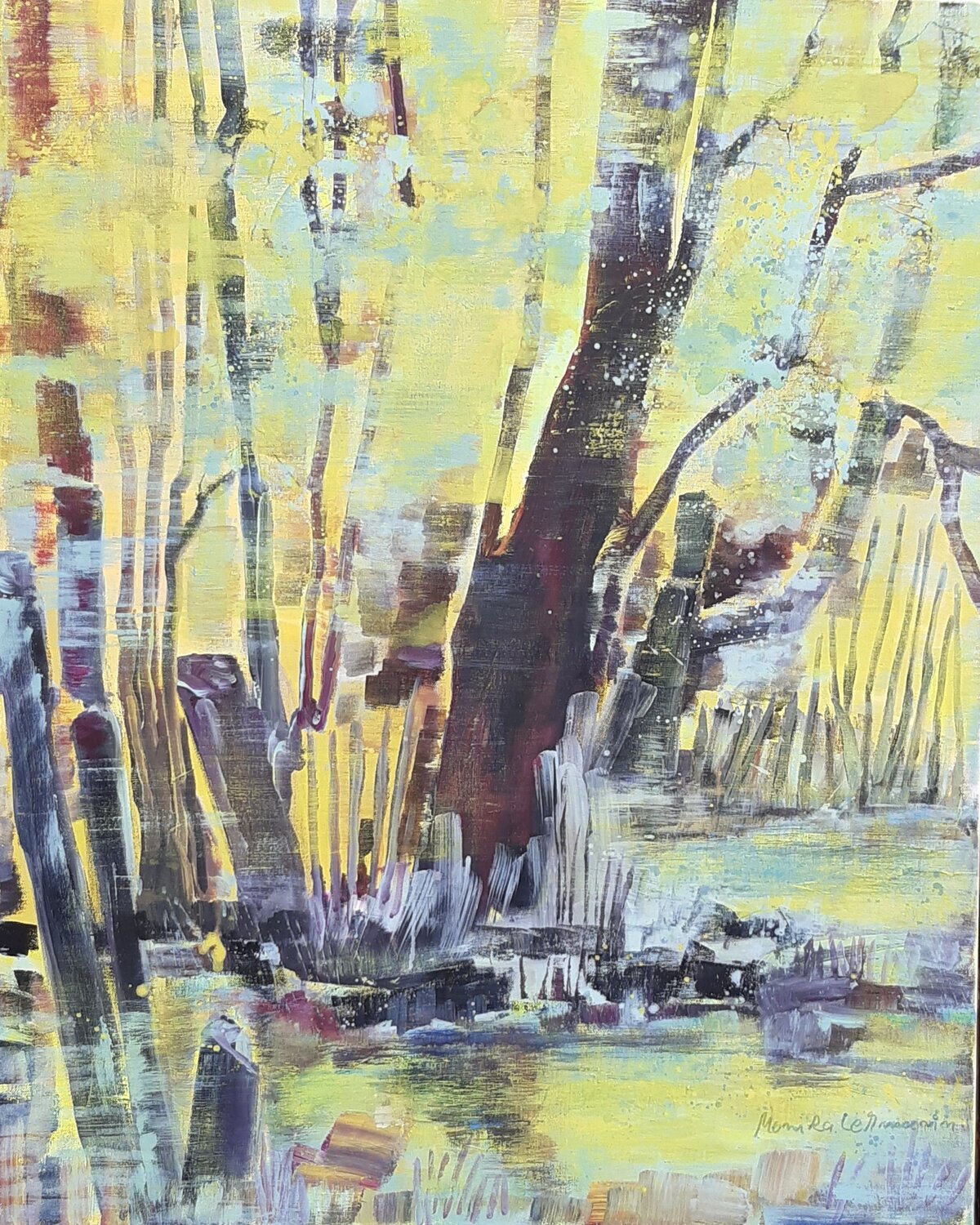 Auenlandschaft - Der Wald verändert sich Monika Lehmann Originalgemälde zu verkaufen