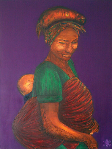 Mother at the Water Wheel van Mirela Fioresy, Schilderij te koop op Singulart