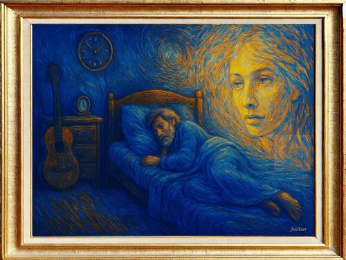 🎶🌌 Il est trop tard – Écho Georges Moustaki von JozeXart, Malerei kaufen auf Singulart