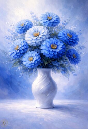 💙 Zinnia bleu von JozeXart, Malerei kaufen auf Singulart