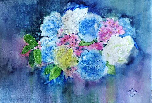 Bouquet con fiori rosa by Maria Antonietta Garzia, Work on Paper for Sale on Singulart