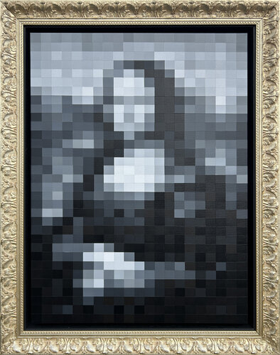 Mona Lisa Louvre Pixel B&W II de Marie KVK, Pintura a la venta en Singulart