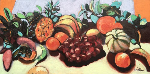 Nature morte à l'ananas. par Françoise Watin, Peinture en vente sur Singulart