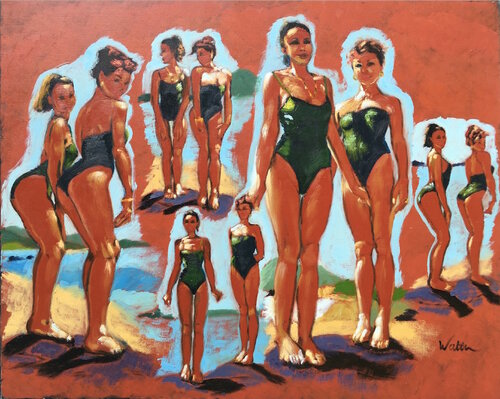 Deux modèles sur la plage à Lantau. par Françoise Watin, Peinture en vente sur Singulart