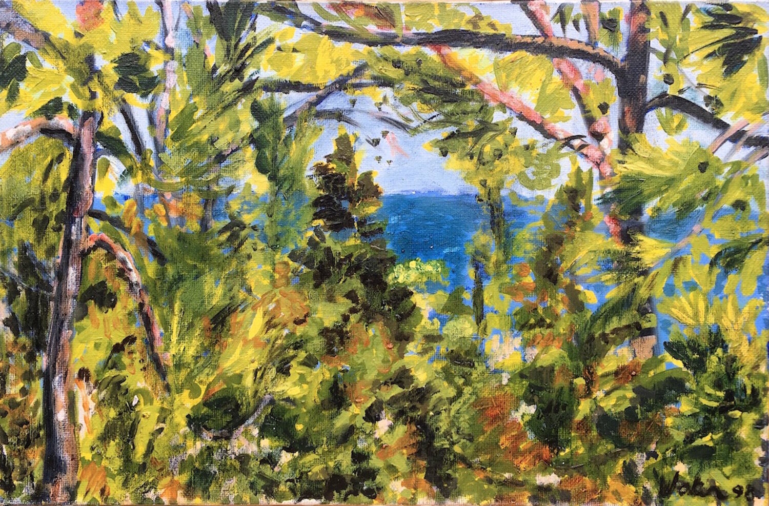 Fouillis d'arbres. Formentera. Françoise Watin Peinture originale à vendre