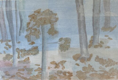 Nebelschleier, die übers Herbstlaub ziehen di Liselotte Bombitzki, Pittura in vendita su Singulart