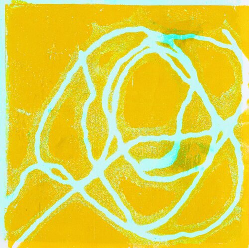 Druckwerk in türkis-ocker par Liselotte Bombitzki, Œuvre sur papier en vente sur Singulart