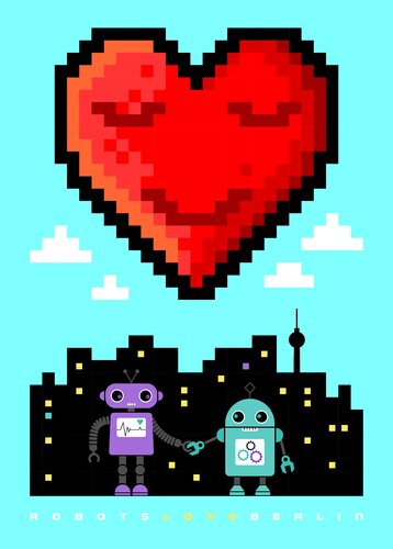 ROBOTS–LOVE–BERLIN > LED light display von Tino Nitschke, Druck kaufen auf Singulart