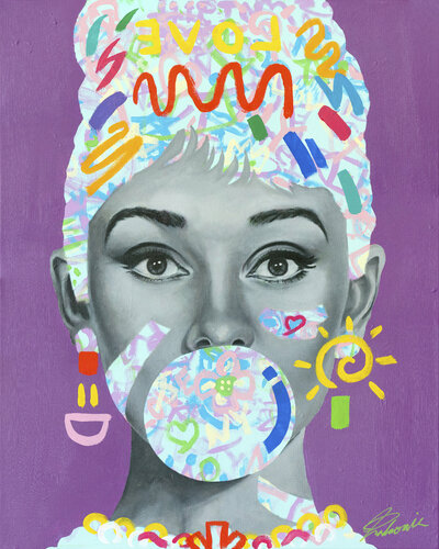 Audrey hepburn - Kids x Tadaomi - 24in x30in version de Tadaomi Kawasaki, Pintura a la venta en Singulart