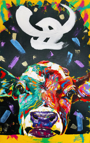 Cow Happy 2021 van Tadaomi Kawasaki, Schilderij te koop op Singulart