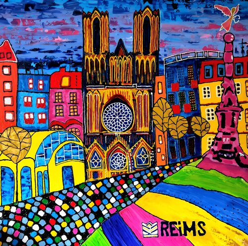 Reims en couleurs van Elena Lanceleux, Schilderij te koop op Singulart