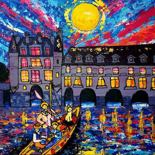 Chenonceau en bateau par Elena Lanceleux, Peinture en vente sur Singulart