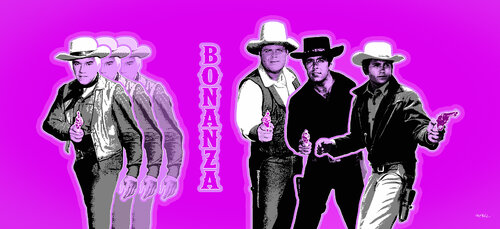 Missing Hop Sing (Bonanza - Ben with Hoss, Adam and Little Joe Cartwright - Lorne Greene, Dan Blocker, Pernell Roberts, Michael Landon) von Kauli aka Christof Kaul, Druck kaufen auf Singulart