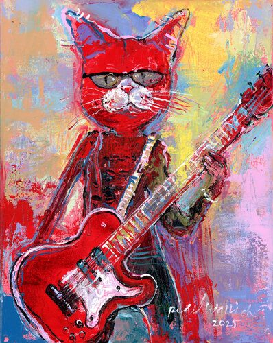 RedGuitarCat von Richard Wallich, Malerei kaufen auf Singulart
