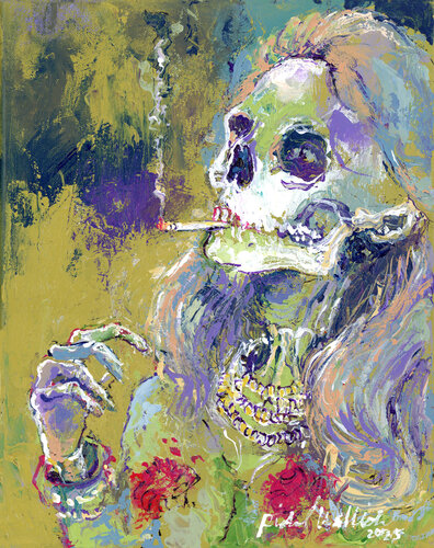 SkeletonwithBurningCigarette di Richard Wallich, Pittura in vendita su Singulart
