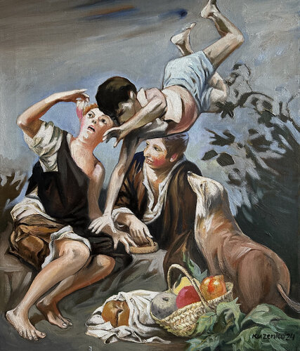 Idyllische Picknick de Oleg Kuzenko, Pintura a la venta en Singulart