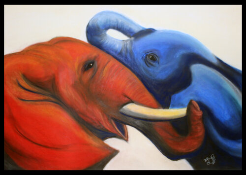 Eléphants fardés di Bernadette DEFORGES, Disegno in vendita su Singulart