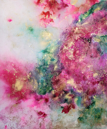 Aurora of Gold,  Abstraktes Acrylbild mit Alkoholtinten de Gabriele Hofer, Pintura a la venta en Singulart