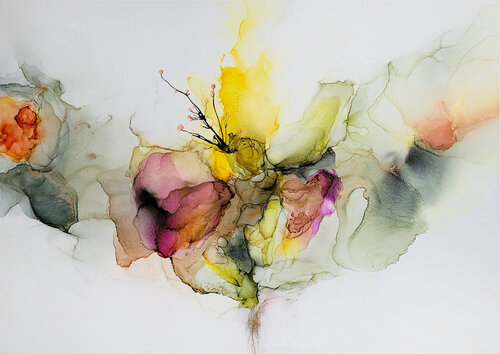 Floral Dream – Abstraktes Alcohol Ink auf Leinwand, Unikat by Gabriele Hofer, Work on Paper for Sale on Singulart