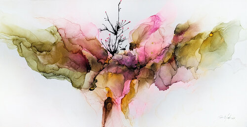 Bloom of Silence – Abstraktes Alcohol Ink auf Leinwand, Unikat de Gabriele Hofer, Obra en papel a la venta en Singulart