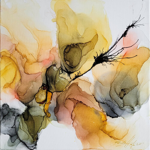 Golden Drift – Abstract Alcohol Ink Artwork on Canvas, Unikat by Gabriele Hofer, Work on Paper for Sale on Singulart