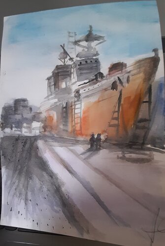Nave in porto di Alexandra Szekely, Pittura in vendita su Singulart