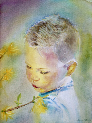 Jonas im Garten van Joanna Hamulski, Schilderij te koop op Singulart