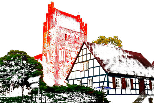 Dorfgeflüster in Rot und Weiß di Thomas Falkner, Digitale in vendita su Singulart