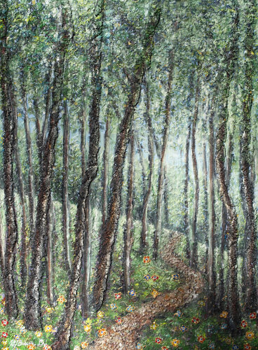 Vision der Natur und ihres Schutzes - Waldweg und die Schönheit der Natur van Admira Bradarić, Schilderij te koop op Singulart