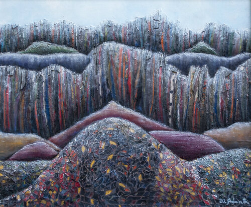 Vision der Natur und ihres Schutzes - Nebel über den magischen Hügeln van Admira Bradarić, Schilderij te koop op Singulart